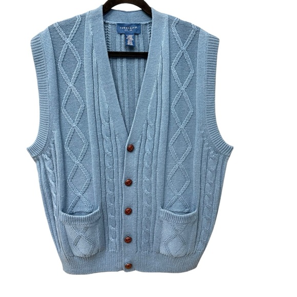 Vintage Towncraft Cable Knit Sweater Vest Grandpa Core Blue Eclectic Men’s XL 🌿 - Picture 2 of 6